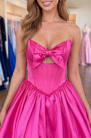 Load image into Gallery viewer, Yellow Corset A Line Strapless Keyhole Short Cocktail Dress with Bow