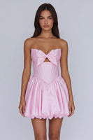 Load image into Gallery viewer, Yellow Corset A Line Strapless Keyhole Short Cocktail Dress with Bow
