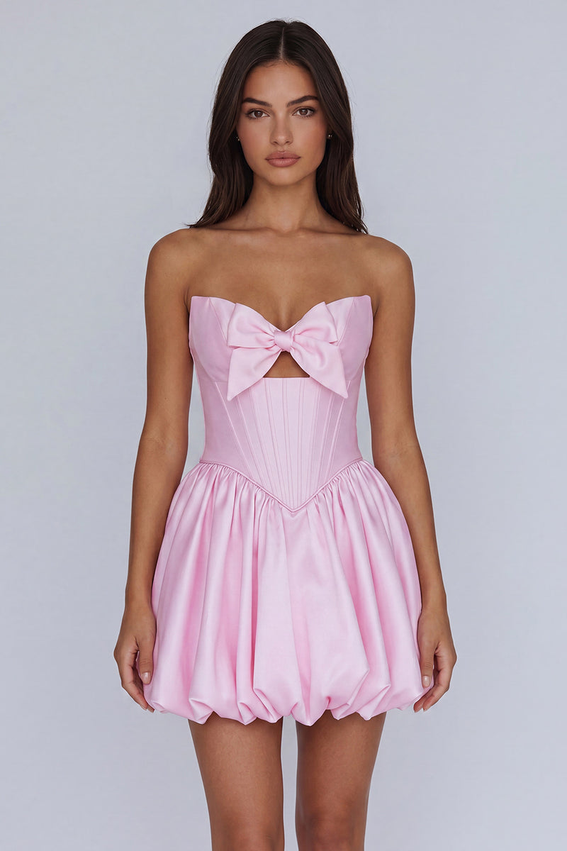 Load image into Gallery viewer, Yellow Corset A Line Strapless Keyhole Short Cocktail Dress with Bow
