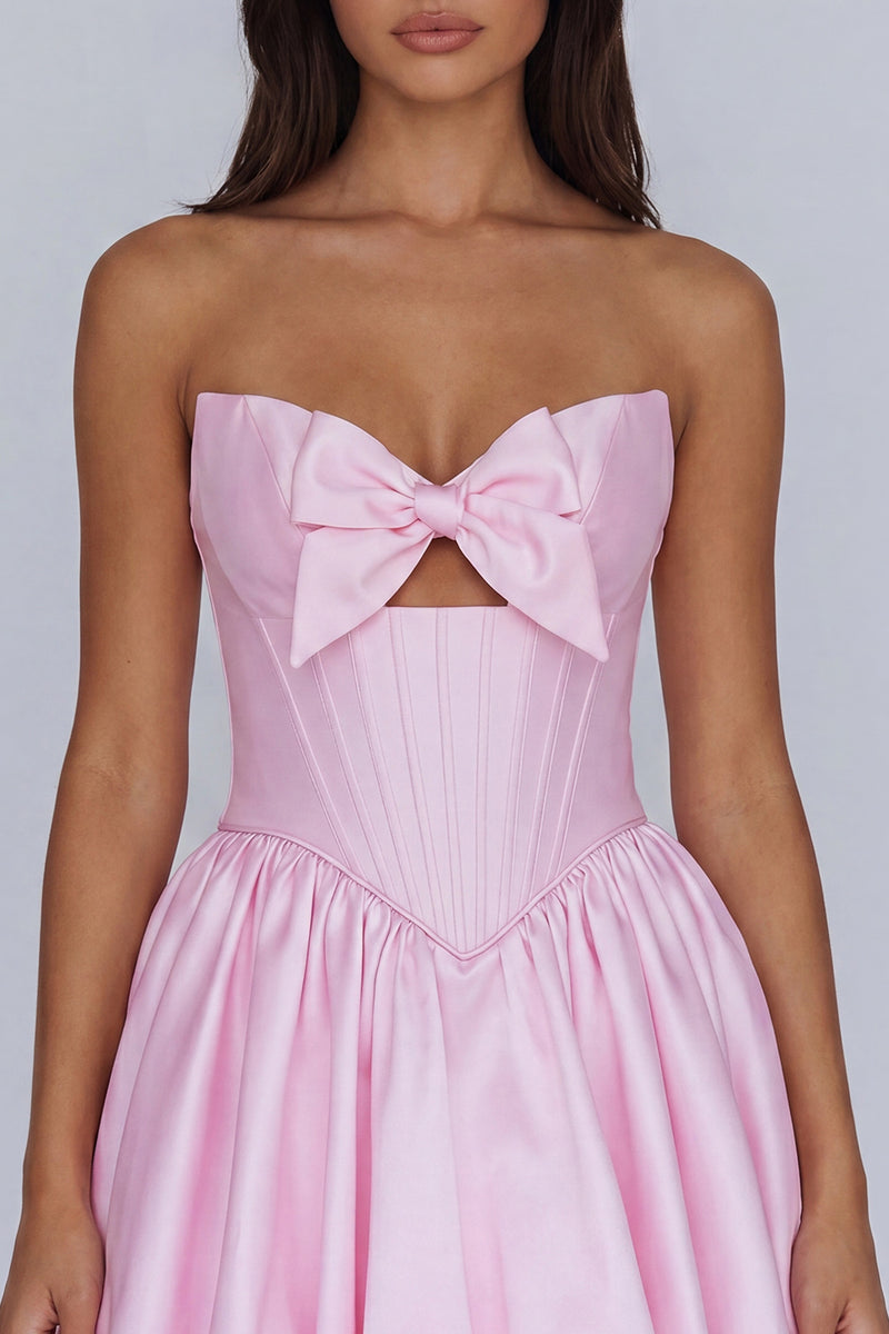 Load image into Gallery viewer, Yellow Corset A Line Strapless Keyhole Short Cocktail Dress with Bow