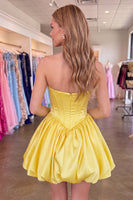 Load image into Gallery viewer, Yellow Corset A Line Strapless Keyhole Short Cocktail Dress with Bow