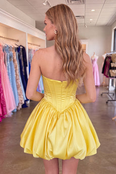 Yellow Corset A Line Strapless Keyhole Short Cocktail Dress with Bow
