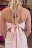 Load image into Gallery viewer, Sparkly Light Pink Sequin Ruched Strapless Tight Short Cocktail Dress