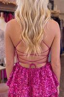 Load image into Gallery viewer, Sparkly Fuchsia Sequin A Line Short Cocktail Dress