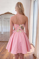 Load image into Gallery viewer, Light Pink Short Floral Strapless Cocktail Dress with Bow