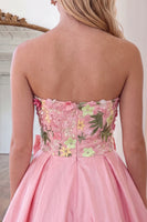 Load image into Gallery viewer, Light Pink Short Floral Strapless Cocktail Dress with Bow