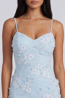 Load image into Gallery viewer, Light Blue Floral Beaded Tight Short Cocktail Dress