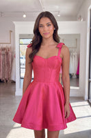 Load image into Gallery viewer, Fuchsia Corset A Line Thick Straps Short Cocktail Dress