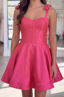 Load image into Gallery viewer, Fuchsia Corset A Line Thick Straps Short Cocktail Dress