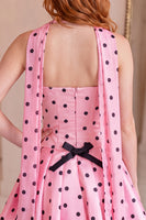 Load image into Gallery viewer, Pink Strapless Polka Dots Neck Scarf A Line Short Cocktail Dress