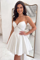 Load image into Gallery viewer, White Strapless A Line Short Corset Beaded Cocktail Dress with Bow