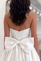 Load image into Gallery viewer, White Strapless A Line Short Corset Beaded Cocktail Dress with Bow