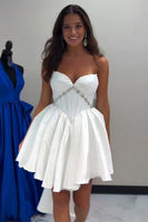 Load image into Gallery viewer, White Strapless A Line Short Corset Beaded Cocktail Dress with Bow