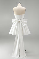 Load image into Gallery viewer, White Strapless A Line Short Corset Beaded Cocktail Dress with Bow