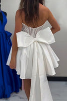 Load image into Gallery viewer, White Strapless A Line Short Corset Beaded Cocktail Dress with Bow
