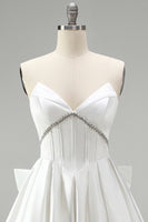 Load image into Gallery viewer, White Strapless A Line Short Corset Beaded Cocktail Dress with Bow