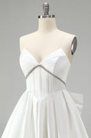 Load image into Gallery viewer, White Strapless A Line Short Corset Beaded Cocktail Dress with Bow