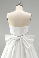 Load image into Gallery viewer, White Strapless A Line Short Corset Beaded Cocktail Dress with Bow
