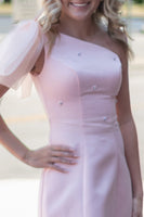 Load image into Gallery viewer, Sparkly Black Beaded One Shoulder A Line Short Cocktail Dress with Side Cape