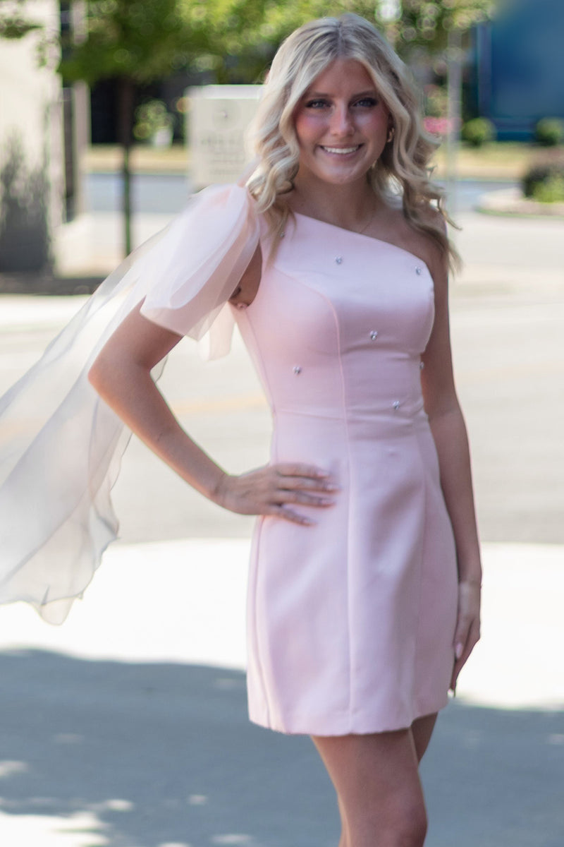 Load image into Gallery viewer, Sparkly Black Beaded One Shoulder A Line Short Cocktail Dress with Side Cape