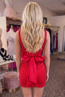 Load image into Gallery viewer, Sparkly Red Beaded Tight Short Cocktail Dress with Bow