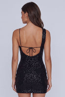 Load image into Gallery viewer, Sequin Sparkly Black Tight Short Cocktail Dress