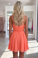 Load image into Gallery viewer, Sparkly Orange Beaded A Line Short V-Neck Cocktail Dress