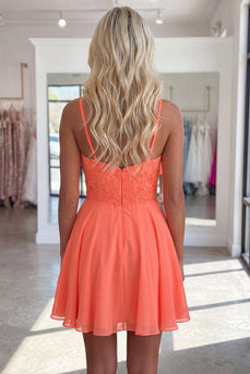 Sparkly Orange Beaded A Line Short V-Neck Cocktail Dress