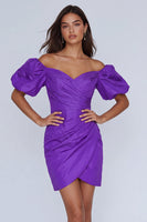 Load image into Gallery viewer, Purple Tight Short Off the Shoulder Ruched Cocktail Dress