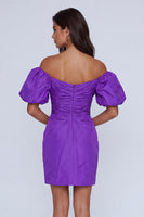 Load image into Gallery viewer, Purple Tight Short Off the Shoulder Ruched Cocktail Dress