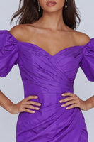 Load image into Gallery viewer, Purple Tight Short Off the Shoulder Ruched Cocktail Dress