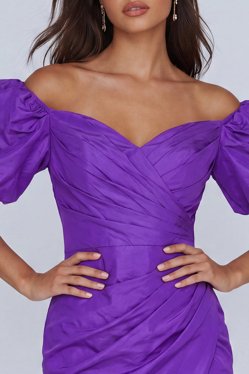 Load image into Gallery viewer, Purple Tight Short Off the Shoulder Ruched Cocktail Dress
