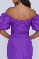 Load image into Gallery viewer, Purple Tight Short Off the Shoulder Ruched Cocktail Dress
