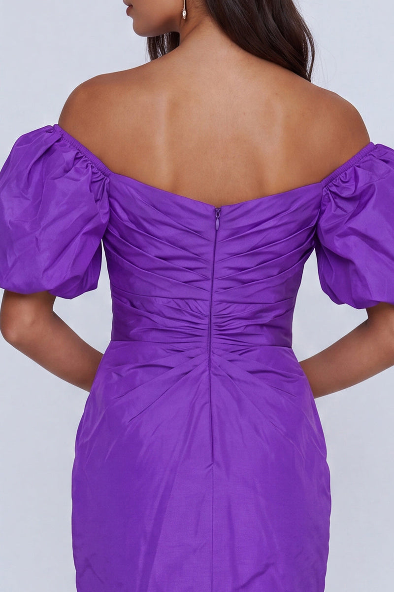 Load image into Gallery viewer, Purple Tight Short Off the Shoulder Ruched Cocktail Dress