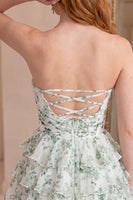 Load image into Gallery viewer, Light Green Strapless A Line Corset Short Cocktail Dress with Ruffles