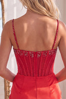 Load image into Gallery viewer, Sparkly Red Beaded Tight Short Corset Ruched Cocktail Dress