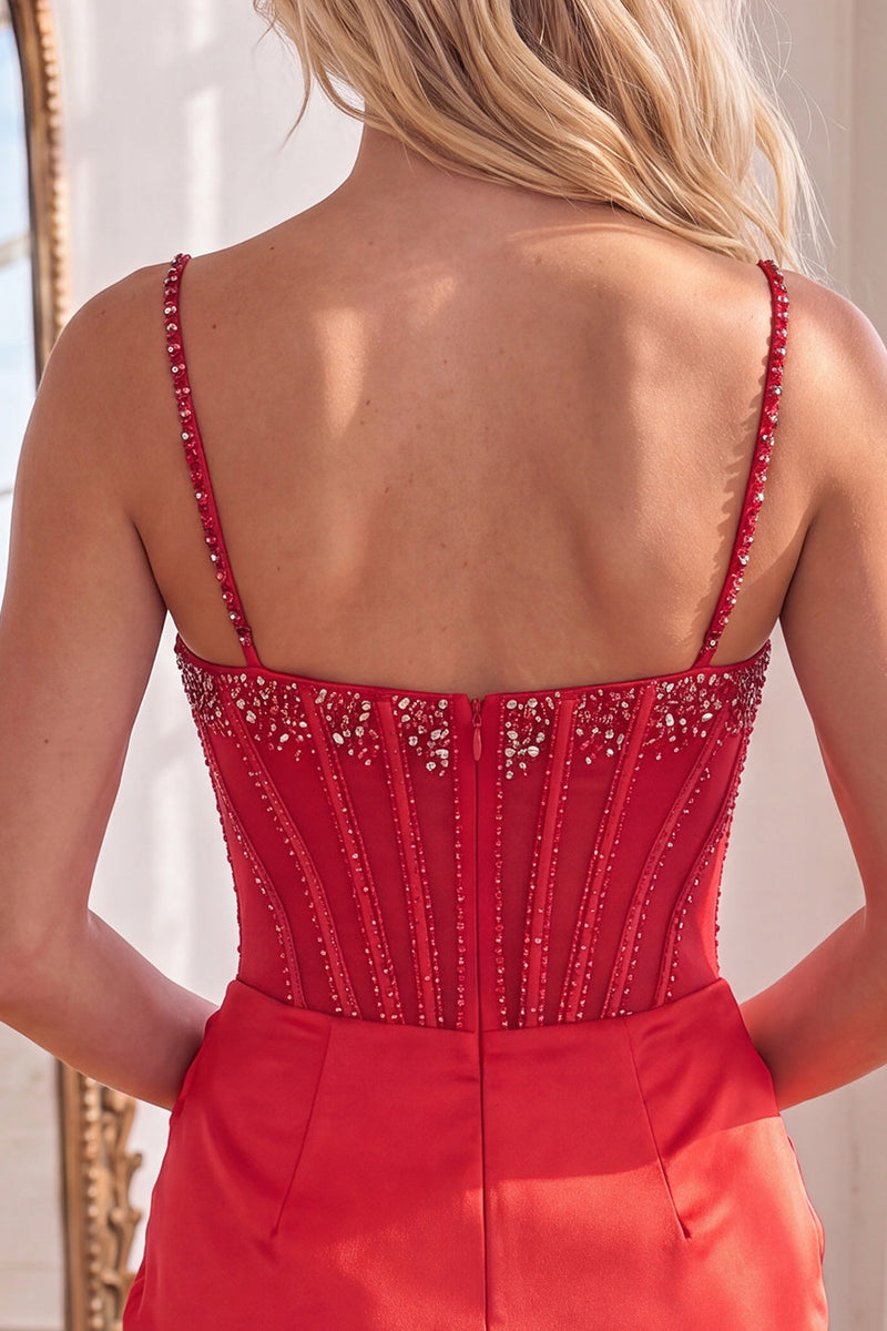 Load image into Gallery viewer, Sparkly Red Beaded Tight Short Corset Ruched Cocktail Dress