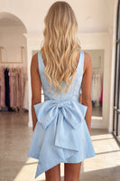 Load image into Gallery viewer, Light Blue V-Neck A Line Short Cocktail Dress with Bow