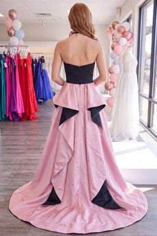 Black and Pink Strapless Ruffled Tight Short Cocktail Dress with Cape