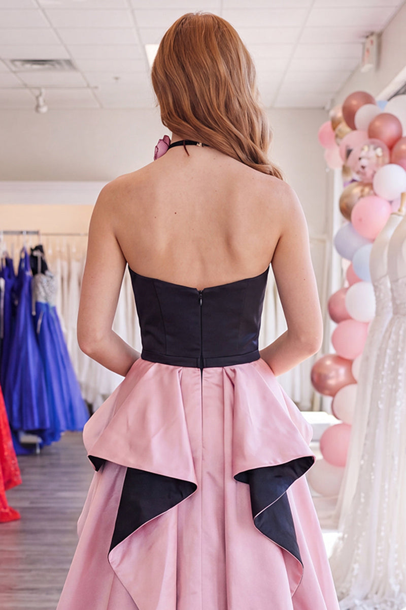 Load image into Gallery viewer, Black and Pink Strapless Ruffled Tight Short Cocktail Dress with Cape