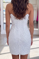 Load image into Gallery viewer, Sparkly White Strapless Beaded Tight Short Cocktail Dress
