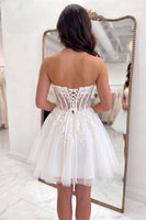 Load image into Gallery viewer, White Strapless A Line Short Corset Floral Cocktail Dress