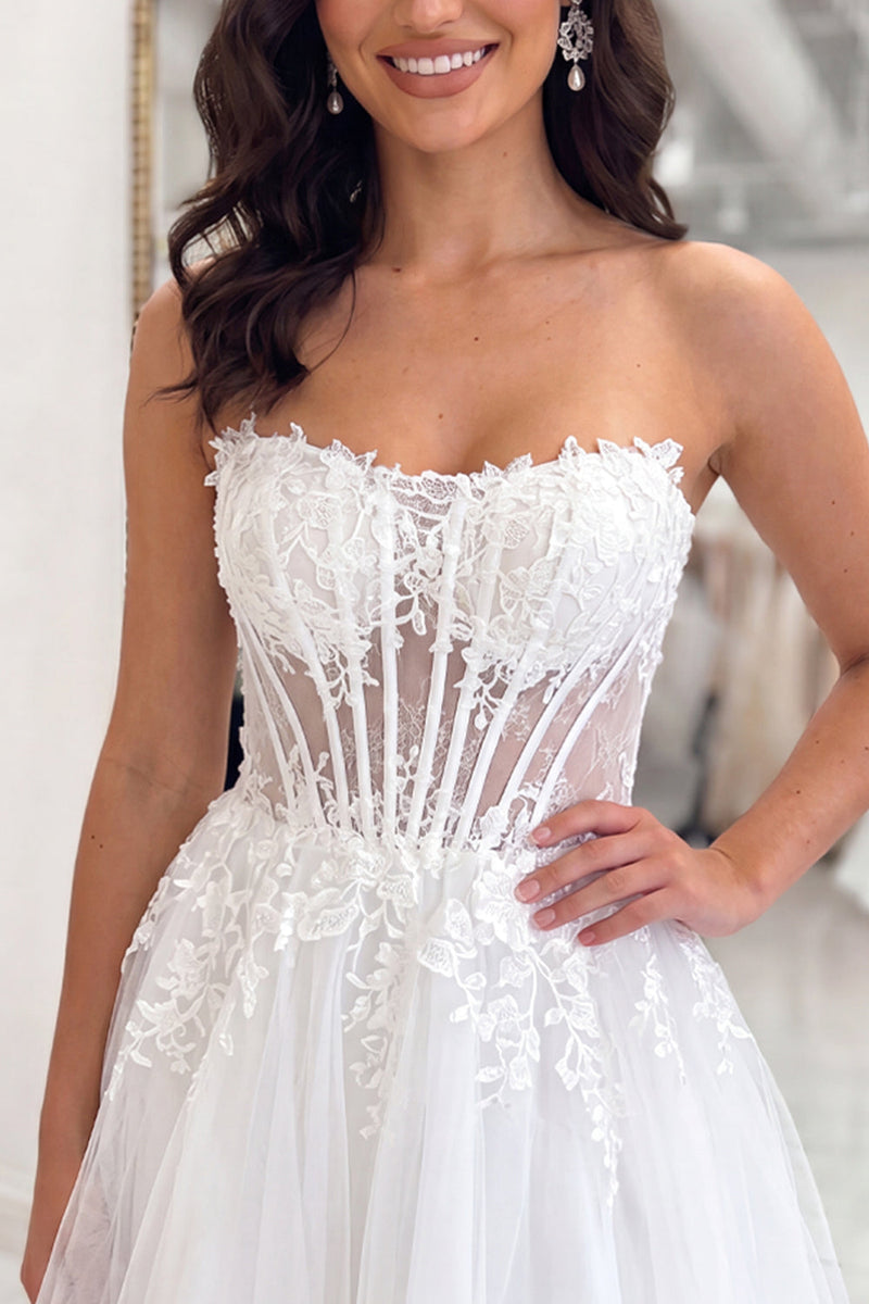 Load image into Gallery viewer, White Strapless A Line Short Corset Floral Cocktail Dress
