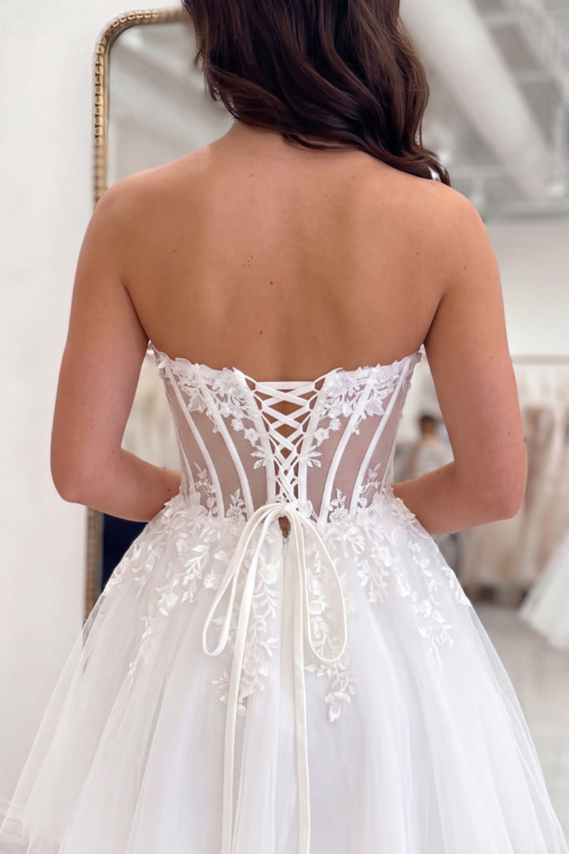 Load image into Gallery viewer, White Strapless A Line Short Corset Floral Cocktail Dress