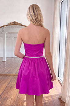 Fuchsia Short A Line Strapless Cocktail Dress with Beading