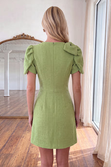 Green Round Neck A Line Short Cocktail Dress with Bow
