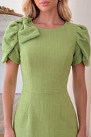Load image into Gallery viewer, Green Round Neck A Line Short Cocktail Dress with Bow