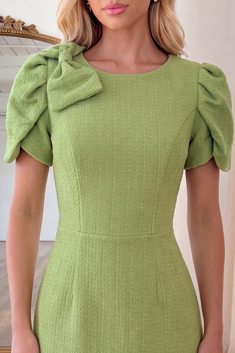 Load image into Gallery viewer, Green Round Neck A Line Short Cocktail Dress with Bow
