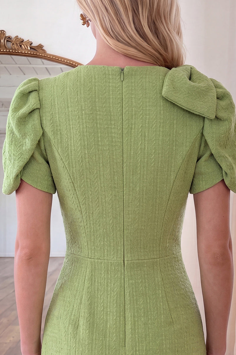 Load image into Gallery viewer, Green Round Neck A Line Short Cocktail Dress with Bow