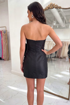 Black Strapless Tight Short Cocktail Dress with Pearls